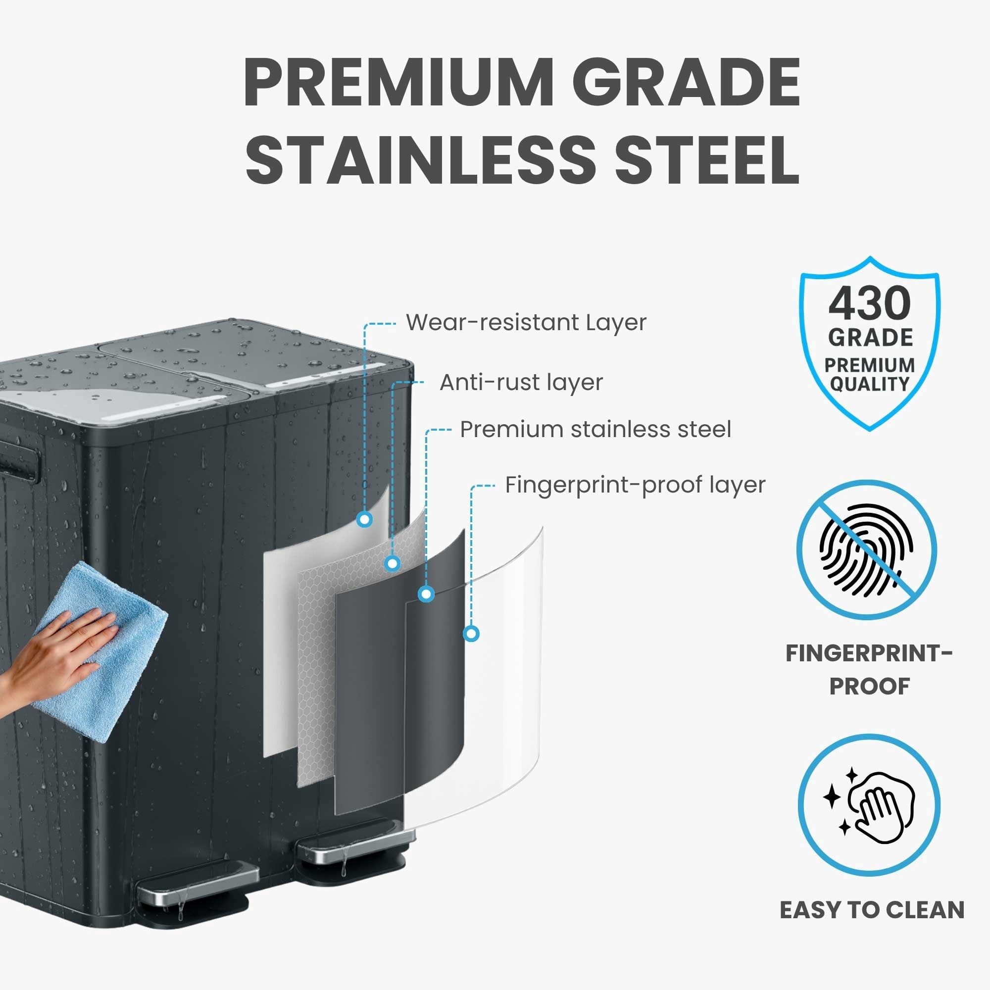 iTouchless 16 Gallon Kitchen Dual Trash & Recycling Bin with AbsorbX Odor Filters Matte Gray