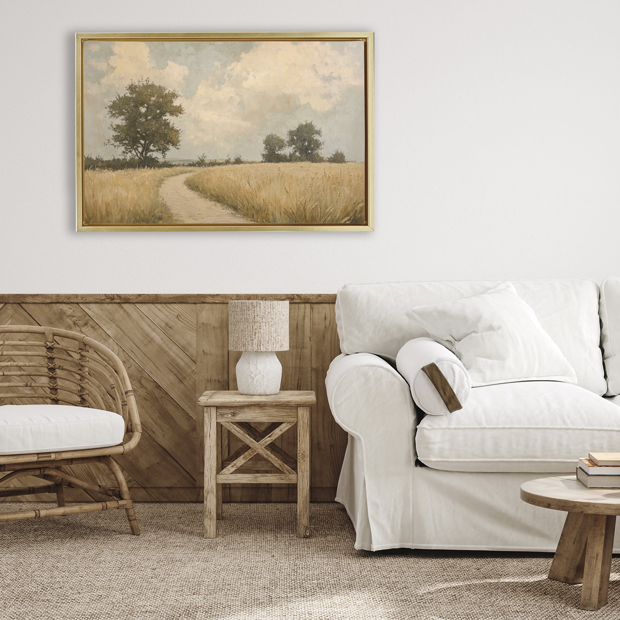 Stupell Industries Soft Field of Wheat Gold Framed Floater Canvas Wall Art, design by Petal Prints Design