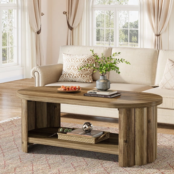 Tribesigns 47.24" Oval Coffee Table, 2-tier Wooden Coffee Table For Living Room