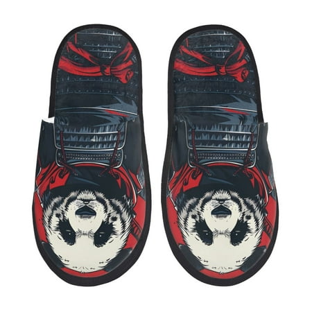 

Qekee Red Black Eastern Panda Warrior print Slippers for Women and Men Fluffy Cute Cozy House Slipper Funny Furry Bedroom Slippers for Women Indoor -Large