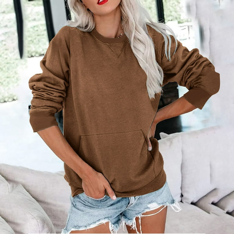 Aboser Crewneck Sweatshirts Women Long Sleeve Basic Tunic Tops