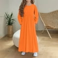 thumbnail image 2 of IVEYRTF Girls Fashion Long Sleeve Round Neck Solid Color Dress with Pockets Children's Casual Everyday Play Dresses for Big Kids Spring Fall(Orange,4 Years), 2 of 6