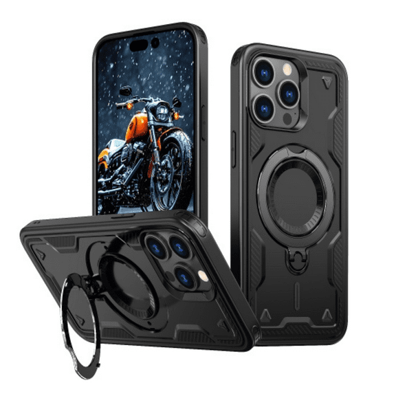 Entronix Magnetic Heavy Duty Case Designed for iPhone 16 Pro Kickstand Shockproof Armor, Black