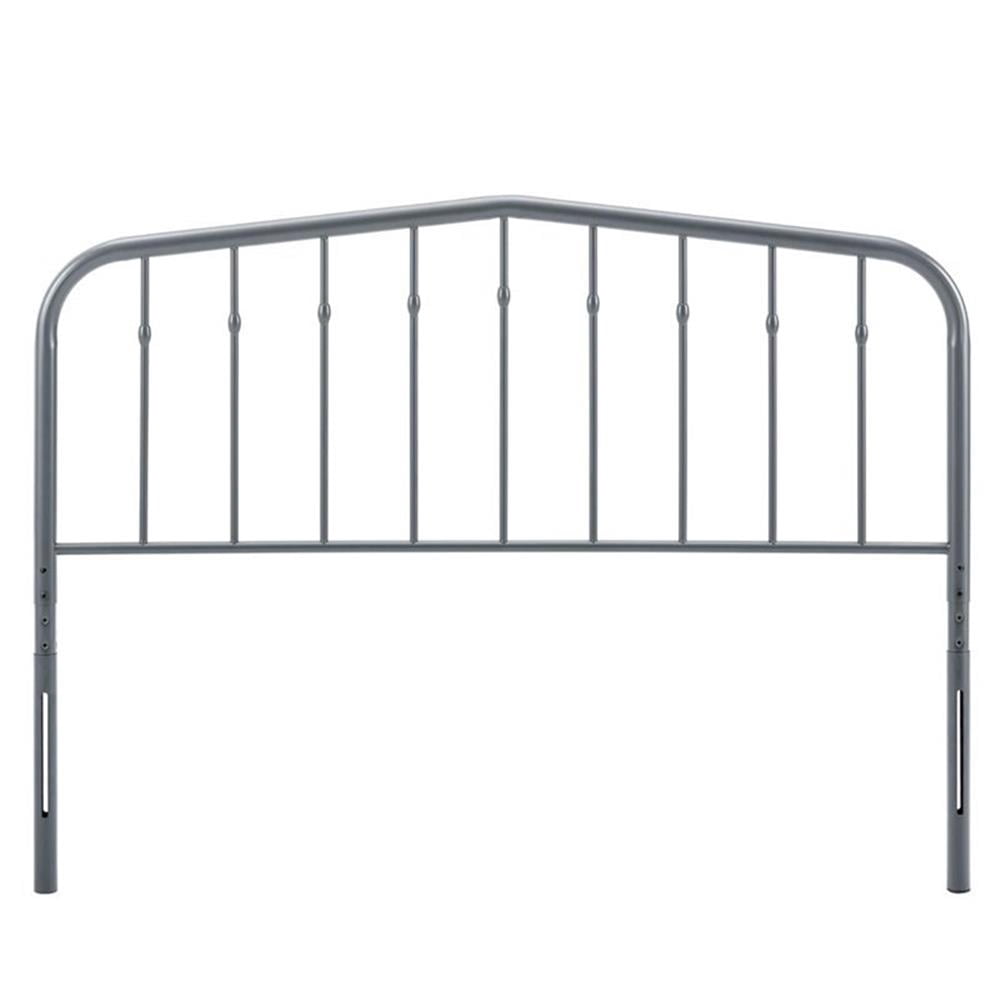 Pemberly Row Contemporary Modern Queen Metal Spindle Headboard in Gray