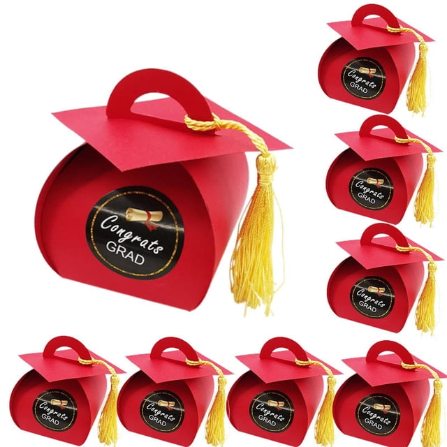 Graduation Cap Candy Boxes for Party Favors – Mini Paper Gift Boxes with Doctoral Cap Design – Foldable Treat Boxes for Graduation Parties, Celebrations and Events
