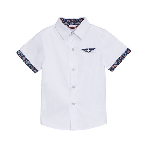 MeetoTime Kids Short Sleeve Lapel Shirt Solid Color Floral Summer Casual Button Top for Baby Boys Girls 3-11 Years