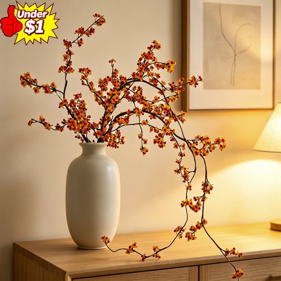 Artificial Bittersweet Branch, Orange Berry Fake Stem, Flexible Faux Bittersweet Vine for Vase, Fall Thanksgiving Home Table Centerpiece Decor, Autumn Harvest Holiday Arrangement