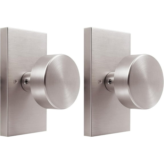 Brushed Nickel Dummy Door Knob Interior, Hall and Closet Dummy Door Knob Door Handles, 2 Pack