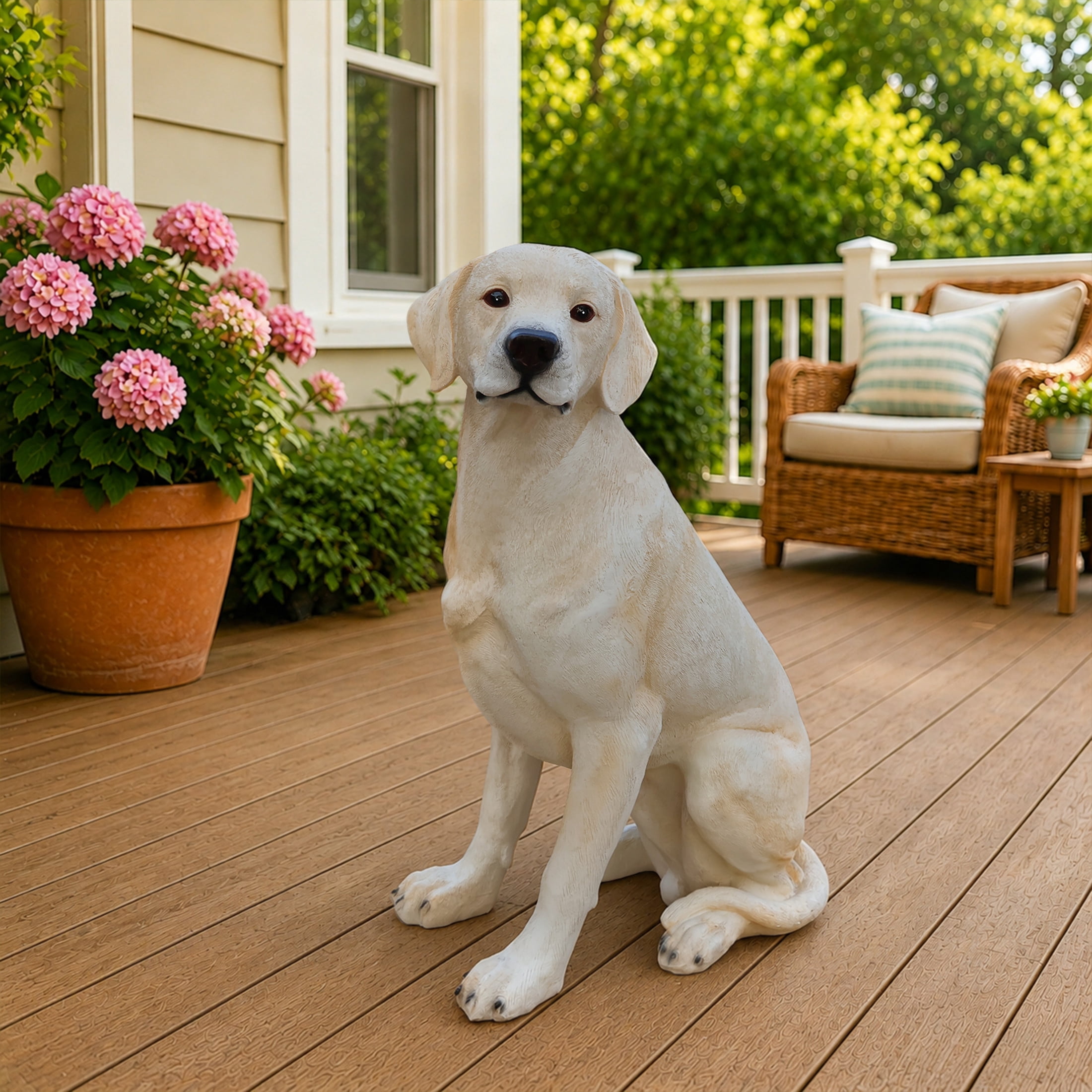 Noble House Lifelike Sitting Labrador Statue, Realistic Resin Animal Figurine for Outdoor Garden Decor, Yellow White