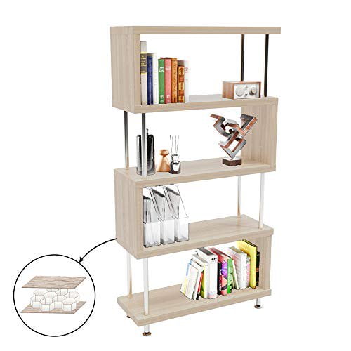 Bestier 5 Shelf Bookcase S-Shaped, Geometric Bookcase Wood Storage Corner Shelves, Z Shaped 5 Tier Vintage Industrial Etagere Bookshelf Stand for Home ...