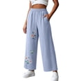 thumbnail image 3 of VBVC Women's Pull-On Floral Embroidered Pants, Wide Leg Cropped Palazzo Trousers For Women, Ladies' Summer Breathable Pants with Pockets,Light Blue,M-4XL, 3 of 7