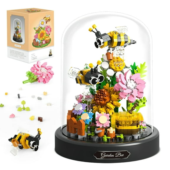 HI-REEKE Insect Micro Mini Building Block Set Bees Picking Flowers Bonsai Plastic Toy Multicolor