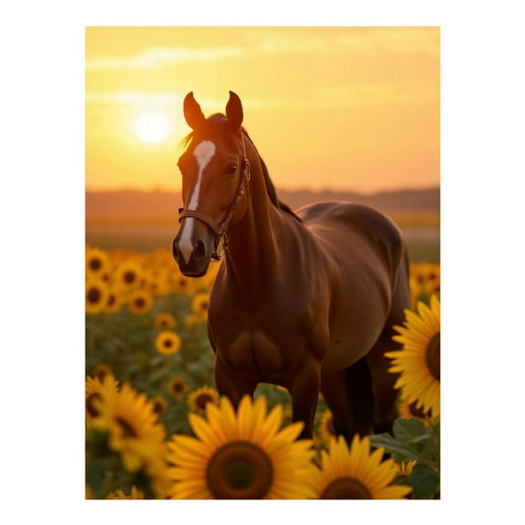 Diamond Art Kits for Adults, Sunset Horse Sunflowers Field 5D Diamond Painting Kits for Adults Beginners, DIY Full Drill Diamond Painting, Gem Art and Crafts 12x16