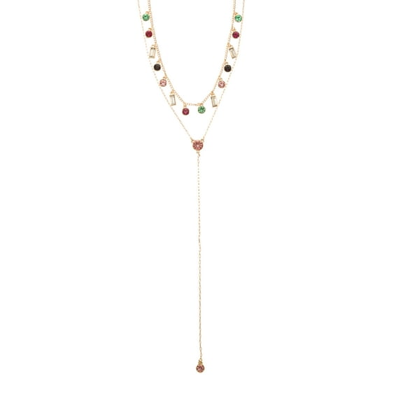No Boundaries Goldtone Lariat Necklace Set, Multicolored Stones, 2 Pieces