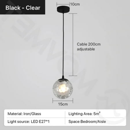 

WNGHRON Glass Ball Pendant Lamp LED Single Clear Long Cable Hanging Bedroom Stair Ceiling Light Restaurant Bathroom Night Light