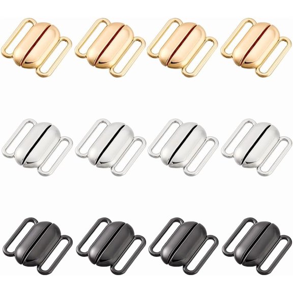 12 Sets 3 Colors Bra Closure Clasps 0.7 Inch Front Closing Bikini Clasp Clicker Closure Bikini Hook Closure Garment Clasps Bra Buckle for Sewing Lingerie Swimsuit Golden/Platinum/Black