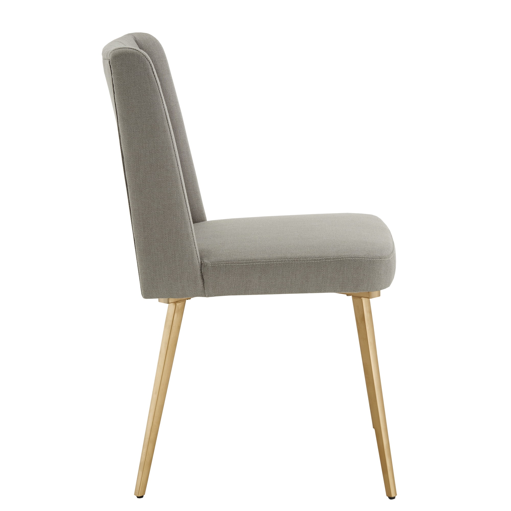 Ember Interiors Ponce Gold Finished Metal Fabric Upholstered Dining Chairs, Set of Two, Light Grey