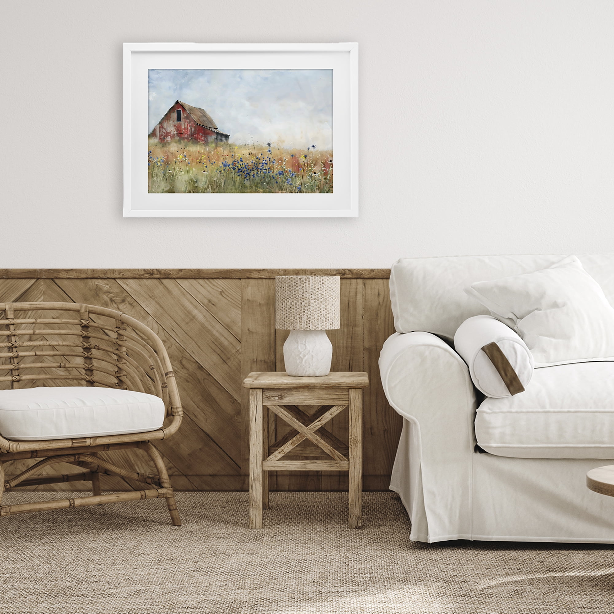 Stupell Industries Rustic Barn in Colorful Meadow White Framed Print Under Glass, design by Creative Studio