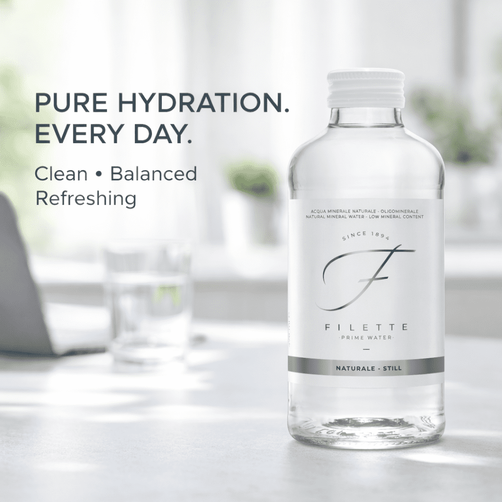 Filette Prime Natural Mineral Water, 16 fl oz (470 ml), Italian Still Water, Glass Bottles, Bottled at Source, pack of 6