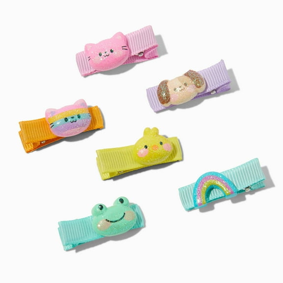Claire's Club Toddler Cat, Frog, Puppy, and Rainbow Charm Hair Clips, 6-Pack for Ages baby to 3