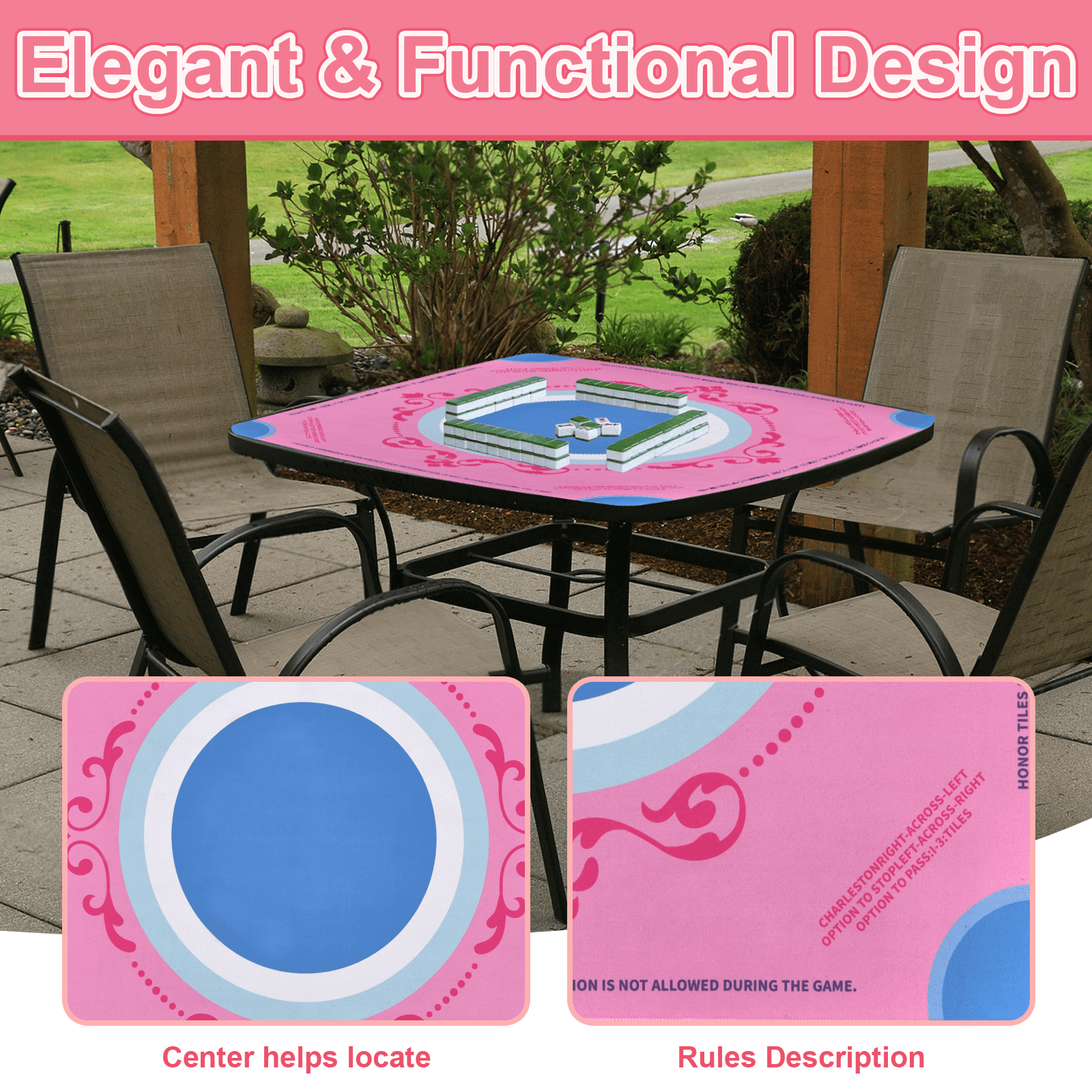 Machine Washable Mahjong Mat 33x33 – Crease-Free Neoprene Table Mat for American Mahjong, Non-Slip, Noise-Reducing, Easy to Clean, Fold-Free Storage