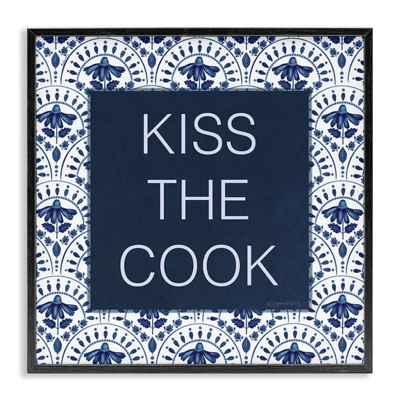 Stupell Industries Farmhouse Kiss The Cook Blue Florals Black Framed Giclee Art, 12 x 12, by Annie LaPoint