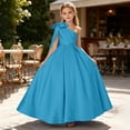 thumbnail image 5 of Dvprdro Girls Summer Dresses High Waist A-line Swing Dress One-Shoulder Short Sleeve Solid Color Ankle Length Casual Party Daily Wear, 5 of 5