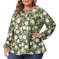 thumbnail image 2 of DARING DIVA Women's Plus V Neck Keyhole Pleated Floral Blouse 1X Army Green, 2 of 6