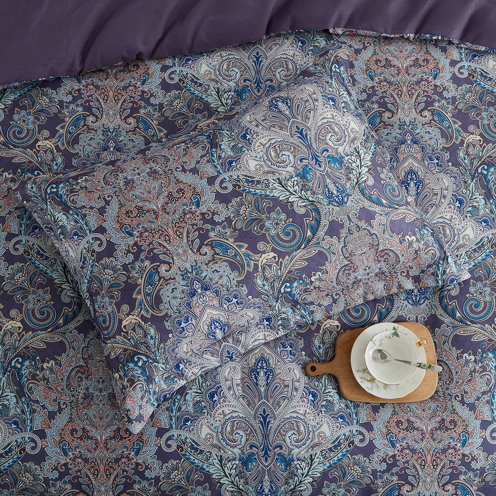 Wajade 7PCS Boho Paisley Print Luxury Comforter Bed in a Bag Set King Size, Vintage Floral Medallions Microfiber Bedding Set (1 Comforter,2 Pillow Shams,1 Flat Sheet,1 Fitted Sheet,2 Pillowcases)