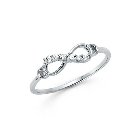 CZ Infinity Ring Solid 14k White Gold Love Band Promise Ring Right Hand Stylish Polished (Best Right Hand Rings)