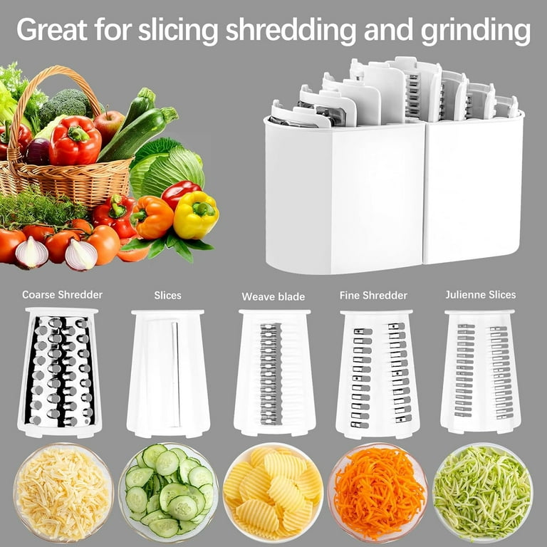 Rotary Cheese Grater Shredder with Handle, GRABADO 5 in 1 Stainless Steel  Multifunctional Vegetable Cutter & Slicer,Manual Grater Rotary for Fruit  and