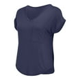 thumbnail image 5 of Women's Pocket V-Neck Tee - Summer Basic Casual T-Shirt, Loose Fit Comfortable Solid Color Top | Yubnlvae (Dark blue | XL), 5 of 9