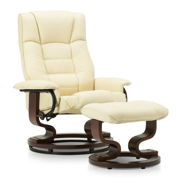 Mcombo Swiveling Recliner Chair With, Reclining Leather Swivel Chair With Ottoman