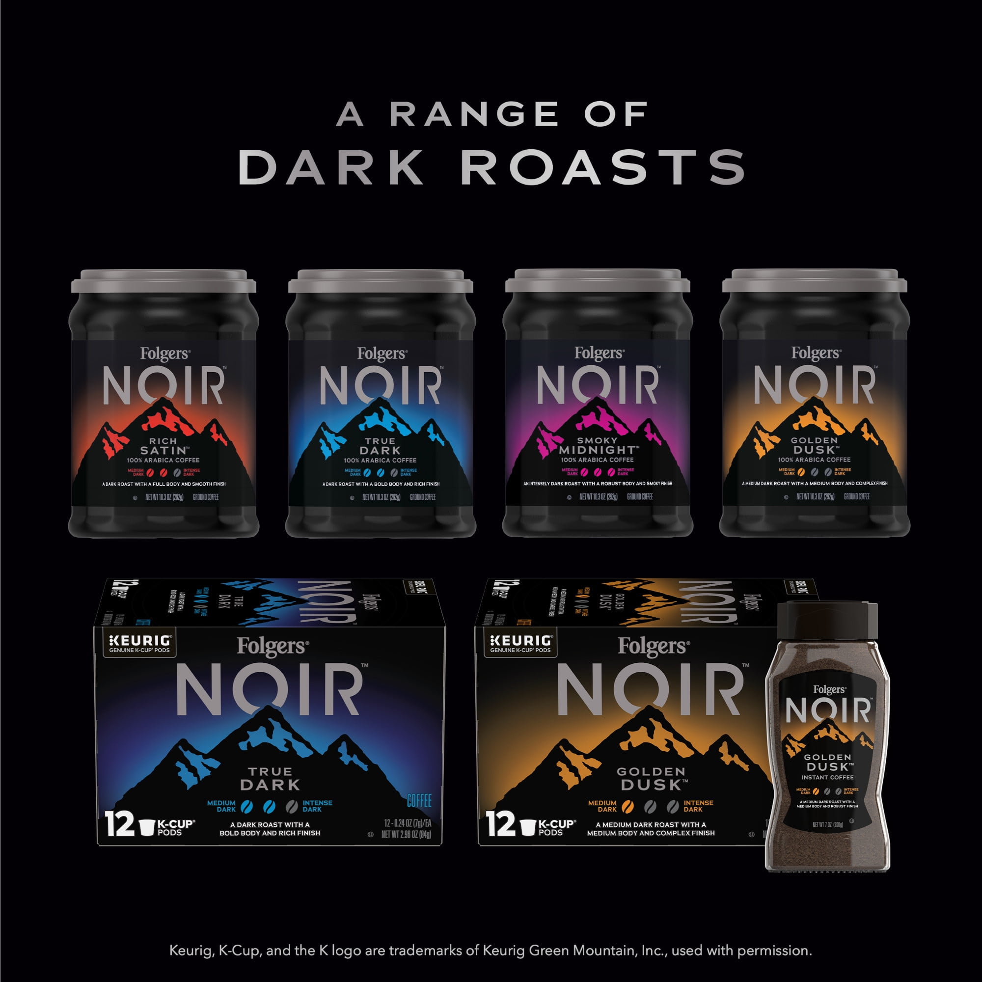Folgers Noir Golden Dusk Instant Coffee, Medium Dark Roast, 7 Ounce Jar