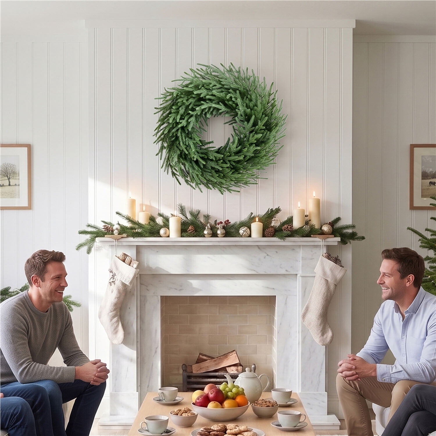 Alden Design 26 inch Artificial Christmas Pine Wreath with Natural Vine Base, Green