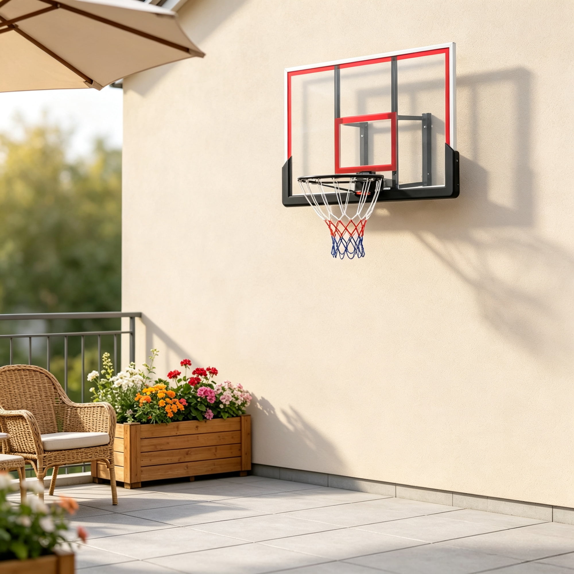 Wall Mount Basketball Hoop with Shatterproof Backboard and Steel Rim