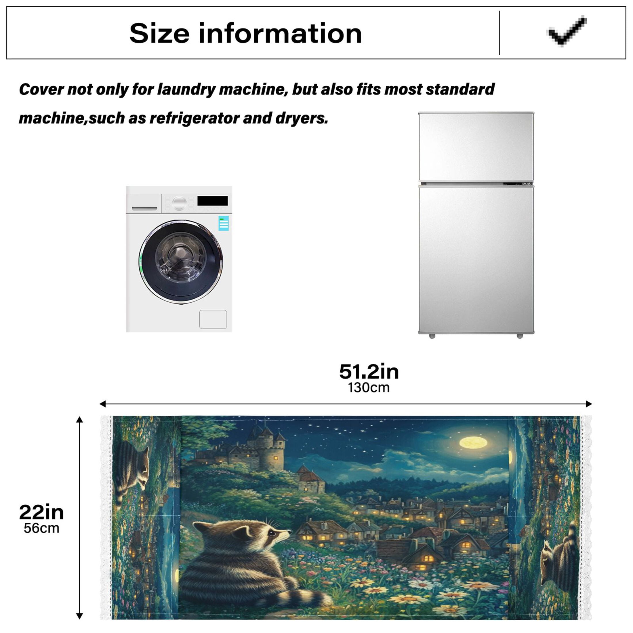 Washing Machine Cover 51.2x22in, Durable Polyester Dust Cover with Lace Trim and Side Pocket for Appliances Raccoon Journey