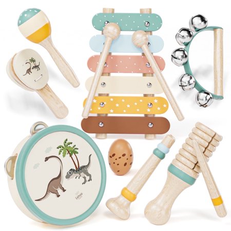 Musical Instruments for Kids 1 Year Old Toys Baby Musical Toys for 1 2 3 Toddler Wooden Musical Toys with Xylophone & Tambourine Dinosaur Toys Montessori Learning Toys for 1 Year Old
