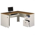 thumbnail image 1 of Pemberly Row L-Shape Wood Computer Desk in Antique White and Tea Maple, 1 of 3