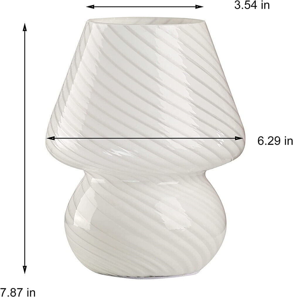 Glass Mushroom Bedside Table Lamp, Yellow Translucent Murano Vintage Style Striped Small Nightstand Desklamp Swirl Light for Home Decor, Dining, Living, Bedroom, Gift