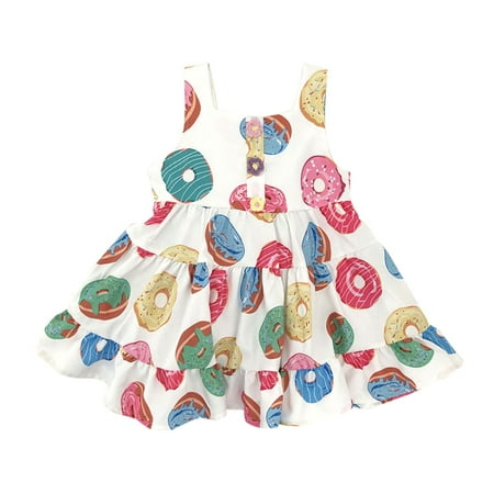 

Toddler Girl Dress Food Donut Print 1 Piece Sleeveless Princess Sundress For 1 To 9 Years Summer Girl Clothes