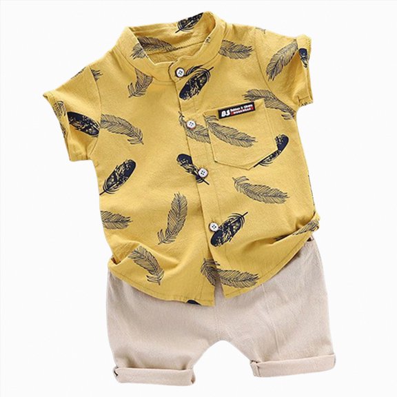 Hessimy Toddler Boy Summer Clothes Funny Letter T Shirt Elastic Waist Pockets Shorts Set 2 Piece Outfit(Yellow,3-4 Years)