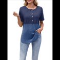 thumbnail image 2 of Blusas de Corta con Cuello Redondo y Botones para Mujer, y Verano 2025 Azul L, 2 of 10