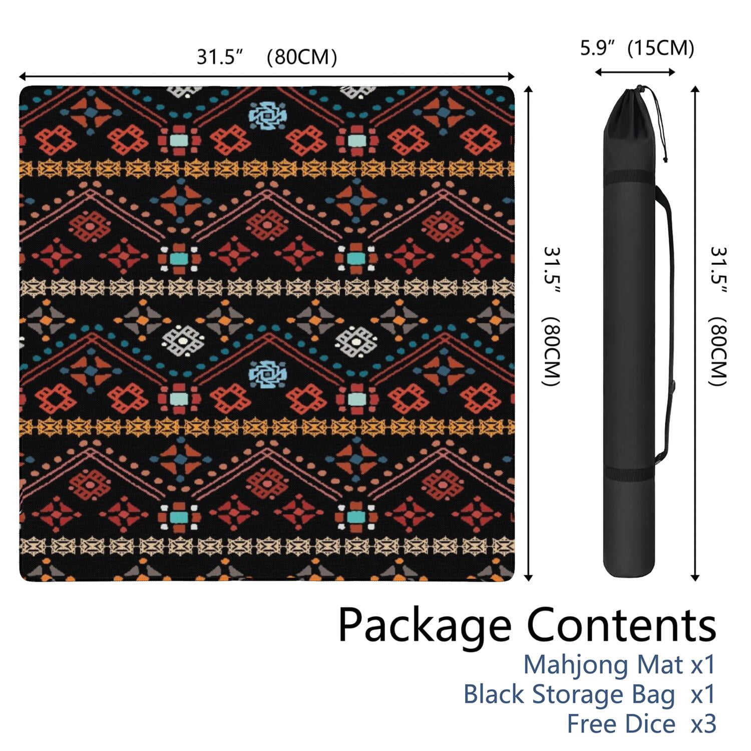 Boho Style Multi-Purpose Rubber Game Mat 31.5 Inch Square Extra Large Mahjong Pad Features Anti-Slip Backing and Noise Reducing Properties for Tiles and Boards
