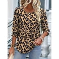 thumbnail image 6 of Women's Dressy Casual Blouse with Smocked Cuffs, 3/4 Length Sleeve Tops for Work Office Leopard Print XL, 6 of 9
