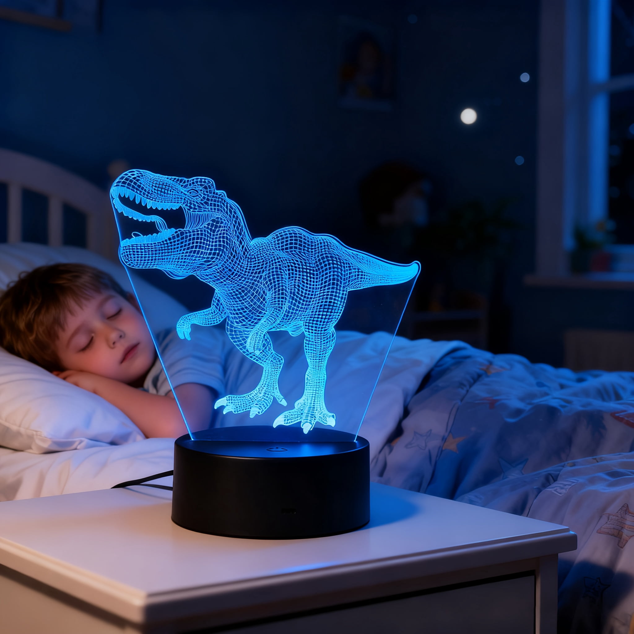 Dinosaur 3D Night Light 16 Colors Changing With Remote Touch Control Dimmable LED Lamp For Boys Kids Bedroom Ambient Mood Light Ideal Birthday Holiday Gift