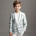 thumbnail image 2 of Curuila Children Boys Suit Cartoon Print Fashion Sequin Slim Fit Long Sleeve Lapel Casual Lightweight Mid-Length Coat With Button White Size 16-17 Years, 2 of 9