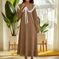 thumbnail image 6 of QNANSPI Nightgowns for Women, Womens Sleep Dress, Women's Solid Color Long Sleeve with Collar Bow and Ruffle Hem Mid Calf Length Night Gown for Home, 6 of 6