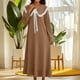 thumbnail image 1 of TaTaai 3/4 Sleeve Doll Collar Skirt, Women's Solid Color Bow Pleated Nightgown, Below Calf Length, Ideal for Home Daily Casual Outfits Gift, 1 of 6