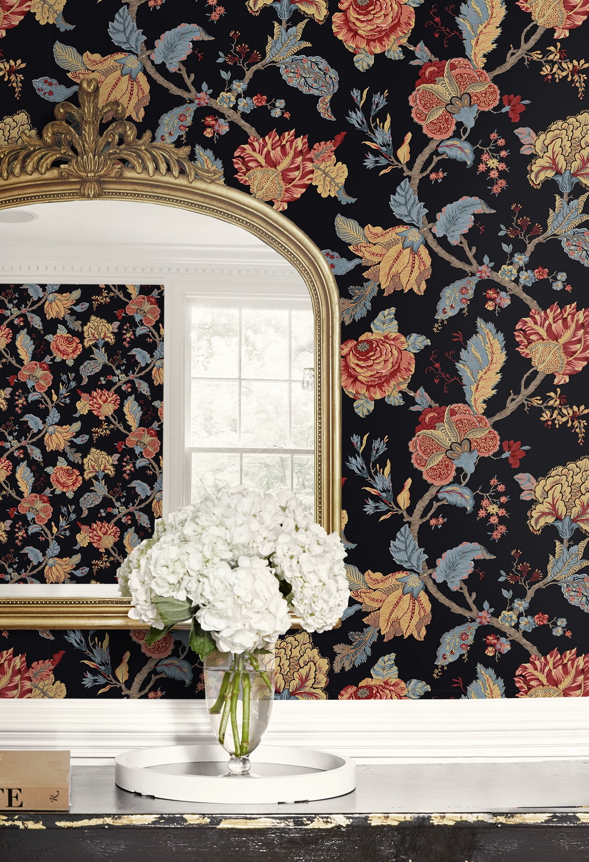 Seabrook Designs  Lana Jacobean Prepasted Wallpaper 20.5 in W x 33 ft. L - Ebony
